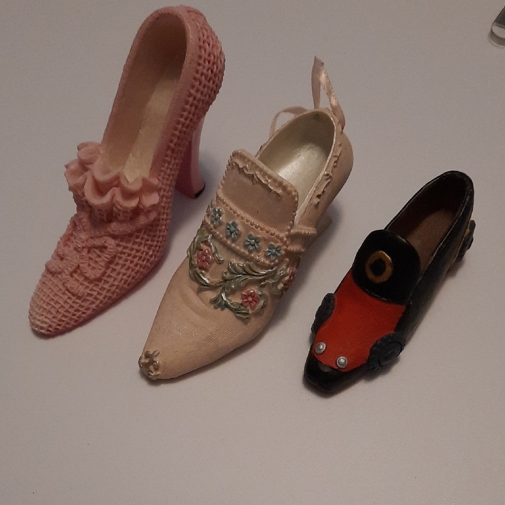 3 Pairs Of  MiniatureShoe Collection - Pink, Cream, Red And Black
